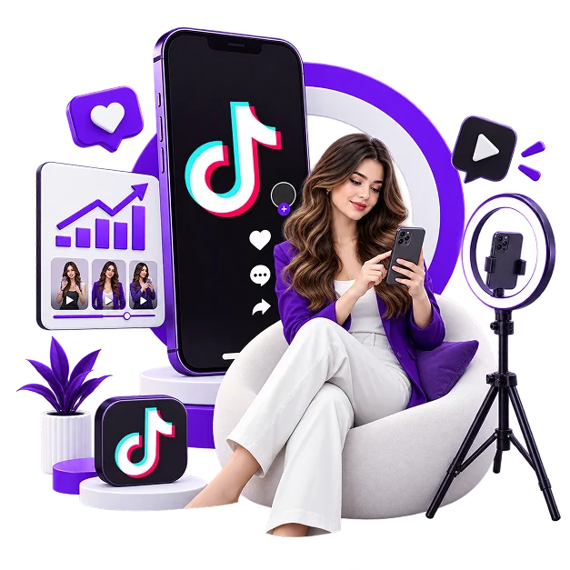 TikTok Marketing Services for Ecommerce - a creator filming on a phone in front of a ring light