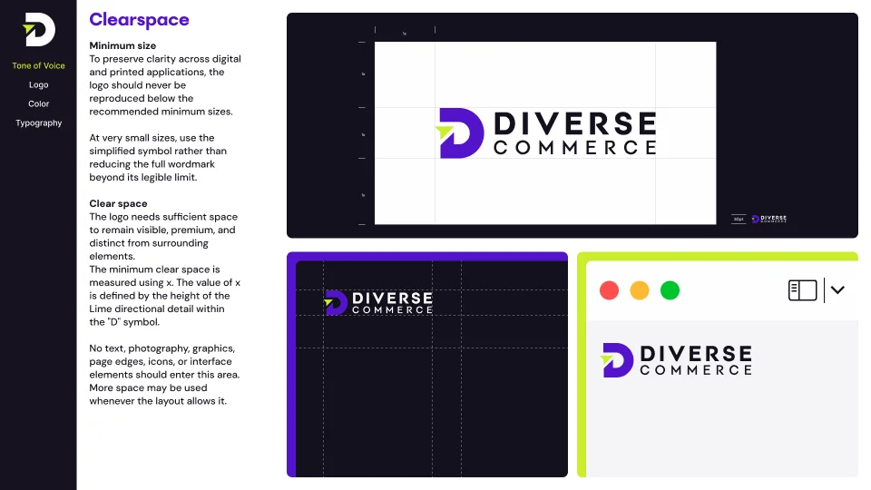 Brand Guidelines Services - logo clearspace and minimum size measured on a grid