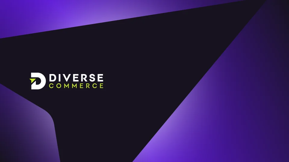Brand Guidelines Services - the Diverse Commerce wordmark in white and lime on a dark angular ground
