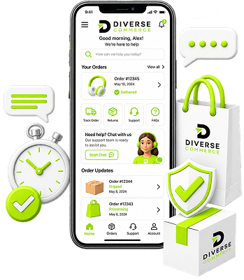 Outsourced Ecommerce Customer Support - a phone open on a help centre with order updates and a live chat