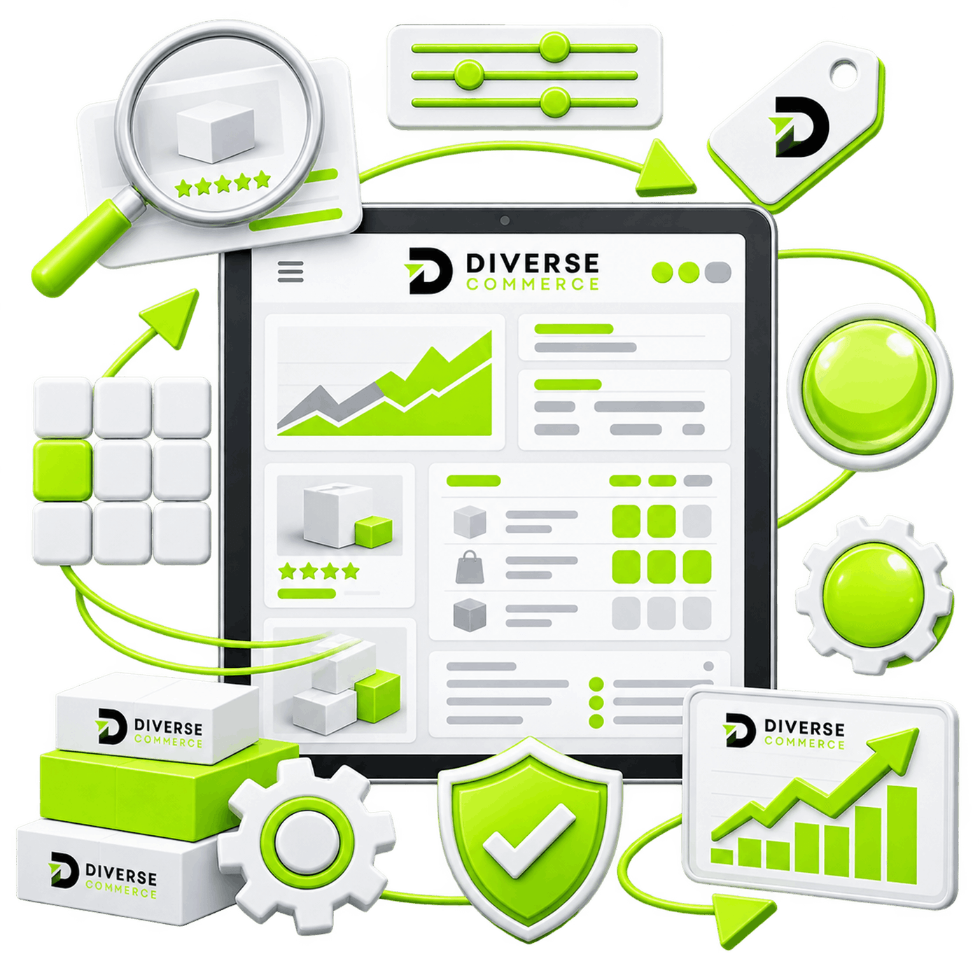 Listing Dashboard and Settings | Ecommerce Conversion Rate Optimisation Ecommerce Conversion Rate Optimisation - a tablet showing a listing dashboard and rising chart