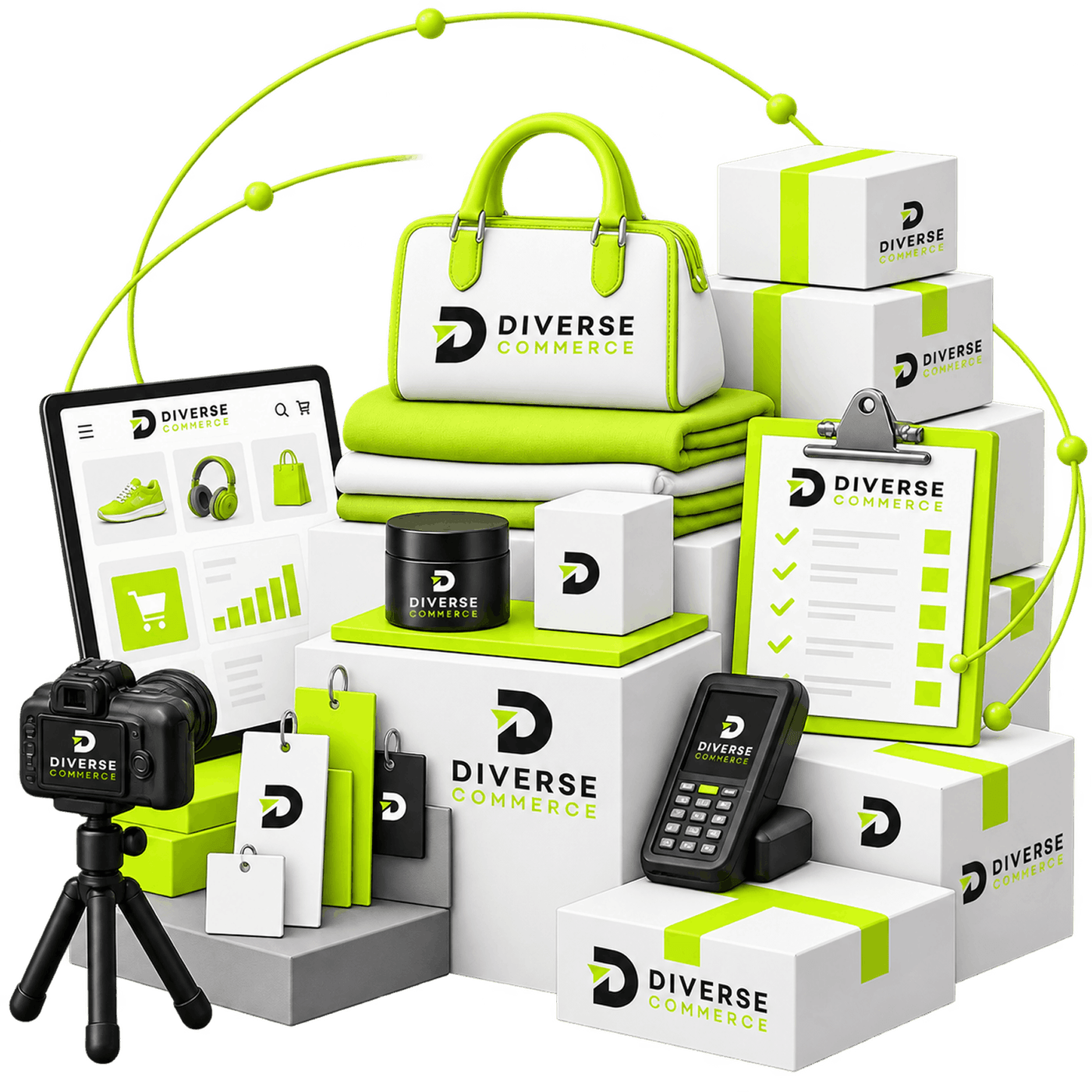 Product Listing and Supplier Management - a camera on a tripod and colour swatches beside product samples