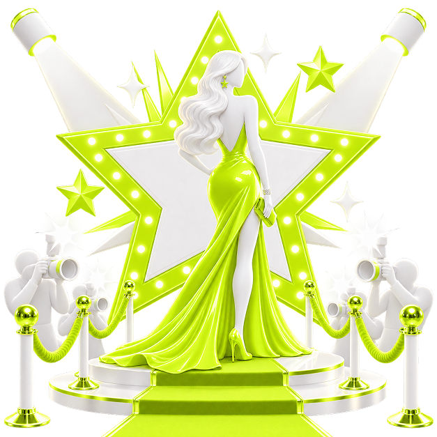 Celebrity Merchandise Business - a figure in a gown on a red-carpet plinth in front of a lit star