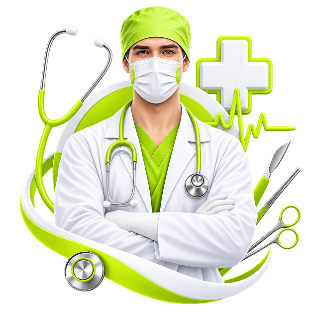 Passive Income for Doctors and Surgeons - a surgeon in a mask and coat with a stethoscope, a medical cross