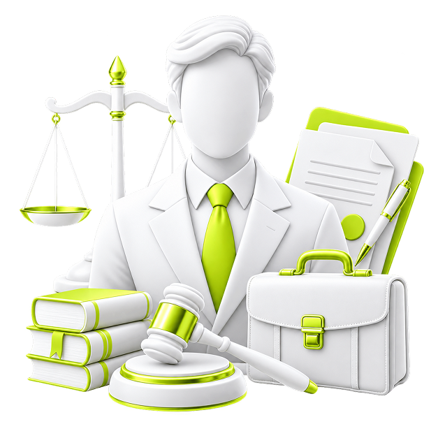 Passive Income for Lawyers - a lawyer beside scales of justice, a gavel, law books, a briefcase and signed documents