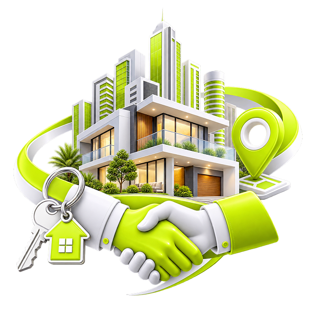Passive Ecommerce Income for Real Estate Professionals - a handshake in front of a modern property and a city skyline