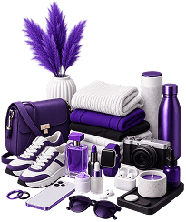 Ecommerce Product Research Services - a bag, trainers, folded clothing, a watch, earbuds