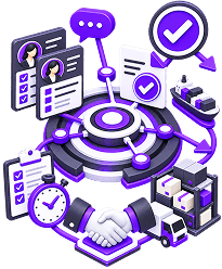 Supplier Sourcing Service - supplier profiles, an approval checklist, a handshake, stocked pallets