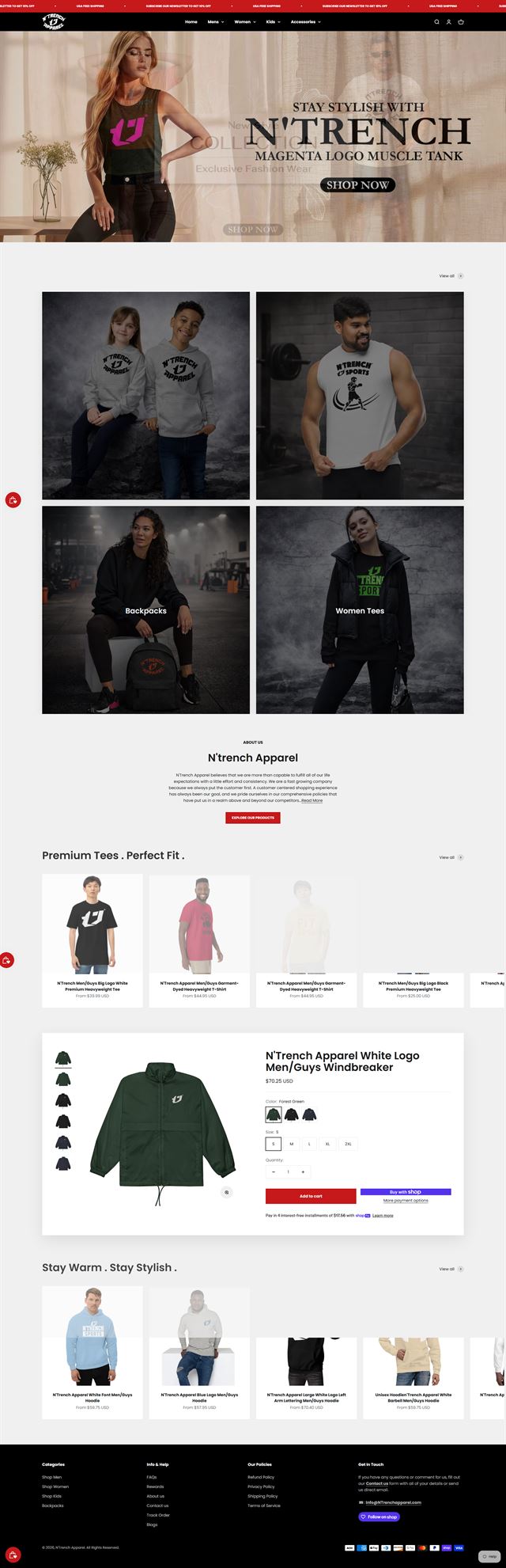 Apparel Brand Storefront | Shopify Store Development Shopify Store Development - a full-page storefront for an apparel brand with a campaign hero