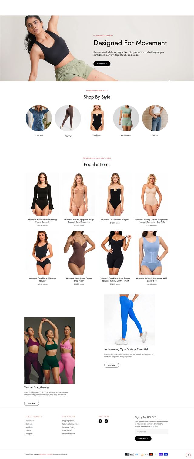 Womenswear Storefront | Shopify Store Development Shopify Store Development - a full-page storefront for a womenswear brand with a movement-led hero