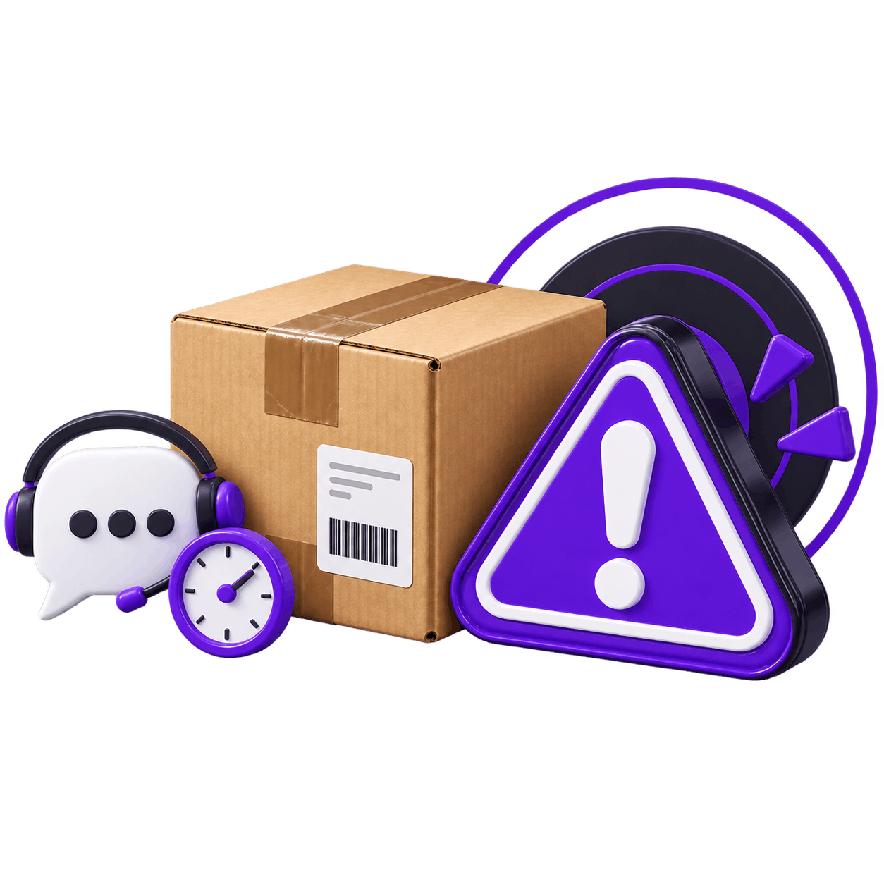 Delivery Issue Raising an Alert | Outsourced Ecommerce Customer Support Outsourced Ecommerce Customer Support - a delivery box beside a red warning triangle sounding an alert
