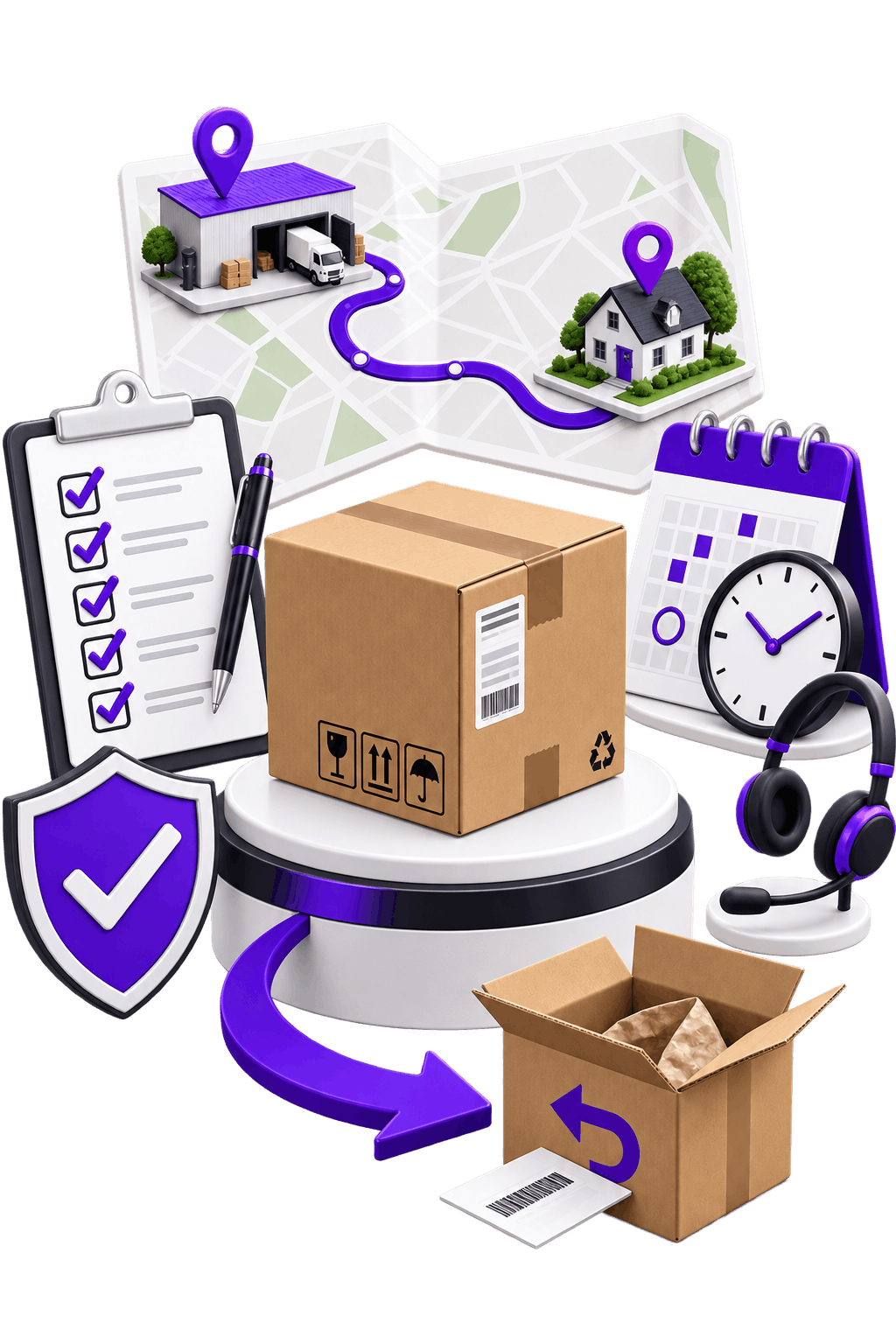 Ecommerce Returns and Delivery Management - a mapped route from warehouse to home address, a completed checklist