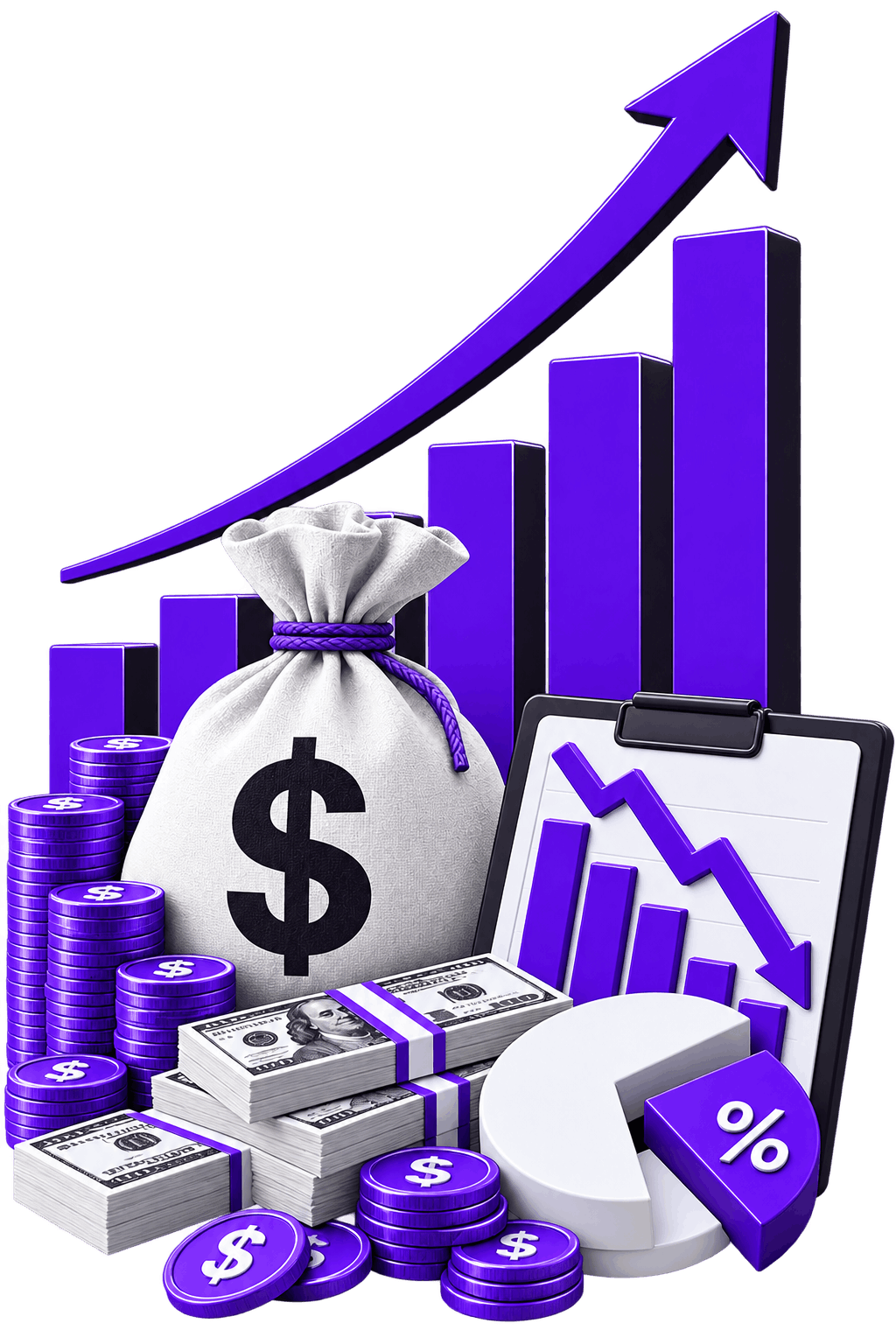 Revenue Up, Margin Down | Ecommerce Profit Margins Ecommerce Profit Margins - a rising arrow over a climbing bar chart with a money bag and coins