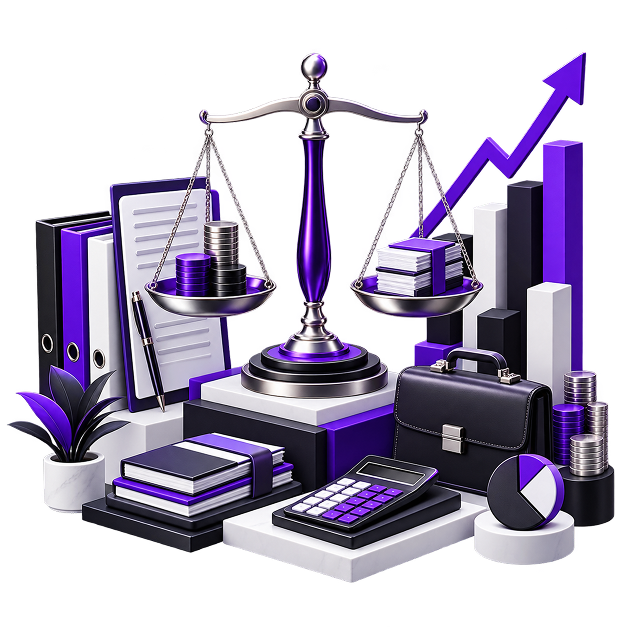 Ecommerce Side Business for Accountants - scales of justice balancing stacked coins against ledgers, with box files
