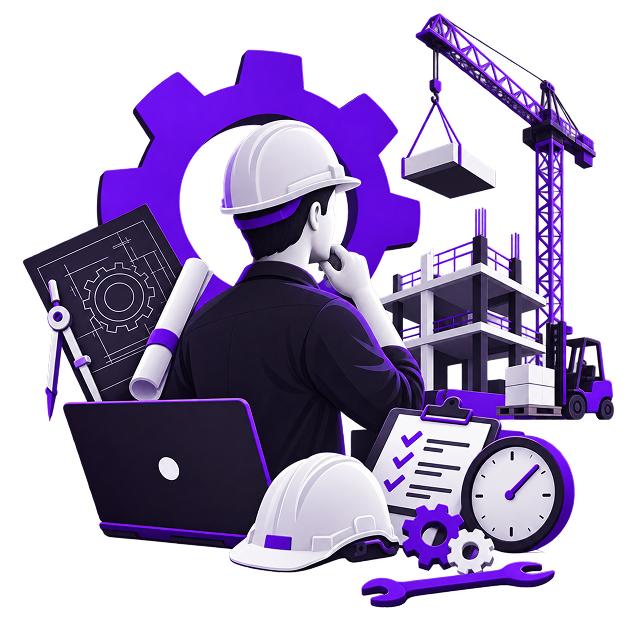 Side Business Ideas for Engineers - an engineer in a hard hat working at a laptop, with a gear