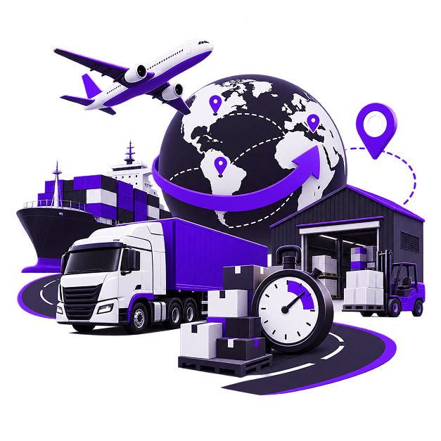 Ecommerce for Logistics Professionals - a globe of delivery routes with a cargo plane, a container ship