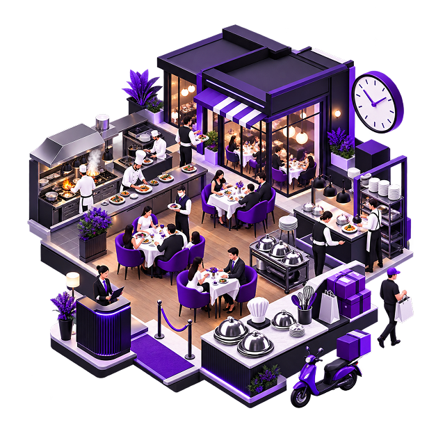 Additional Revenue for Restaurant Owners - a cutaway restaurant showing the kitchen, dining room