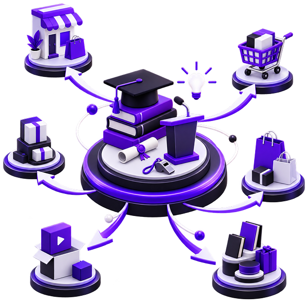 Side Hustle for Teachers - a graduation cap, books, a diploma, a lectern and a whistle on a plinth