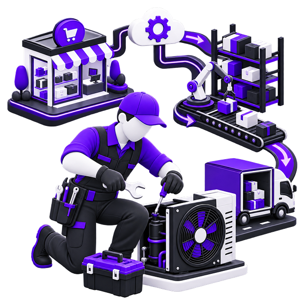 Ecommerce Side Income for Technicians - a technician in workwear servicing an air conditioning unit